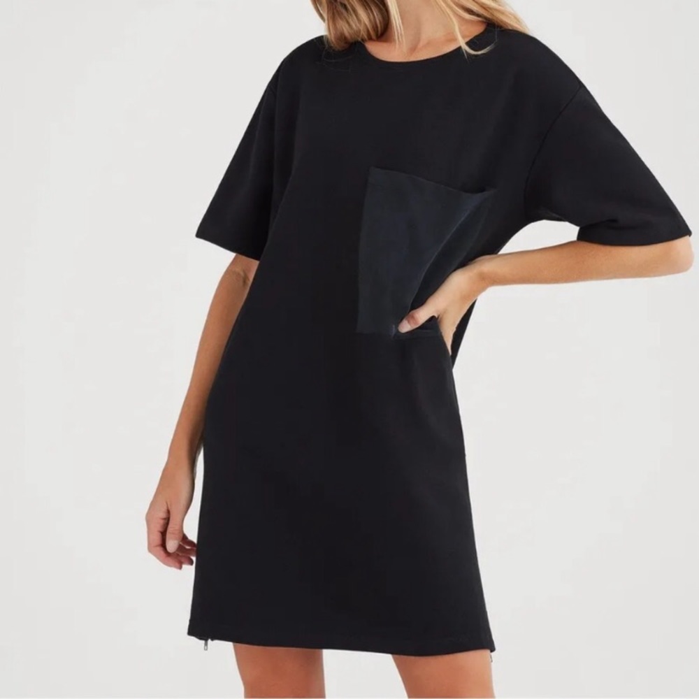 ❤️NWT 7 for All Mankind Oversized T-shirt Dress Terry Cloth Chest Pocket Black M